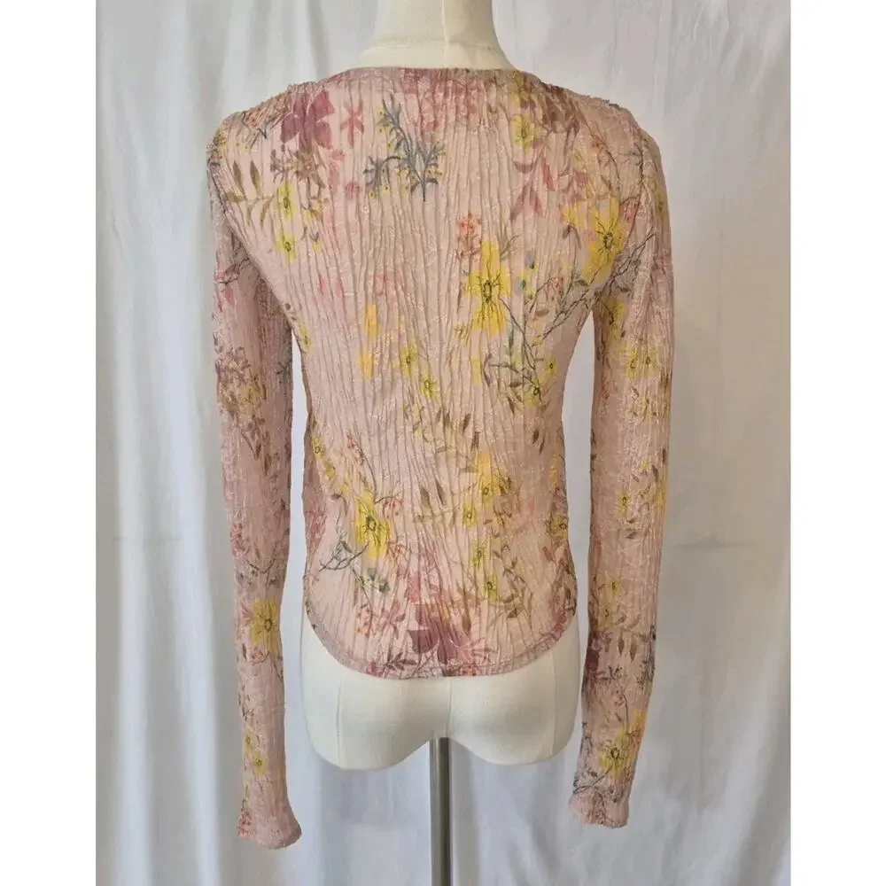Free People Women's Pink Angelina Floral Print Crop Top Shirt XS